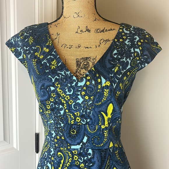 Plenty by Tracy Reese Blue Paisley Melanie Cap Sleeve Dress Size 4 - Picture 3 of 9